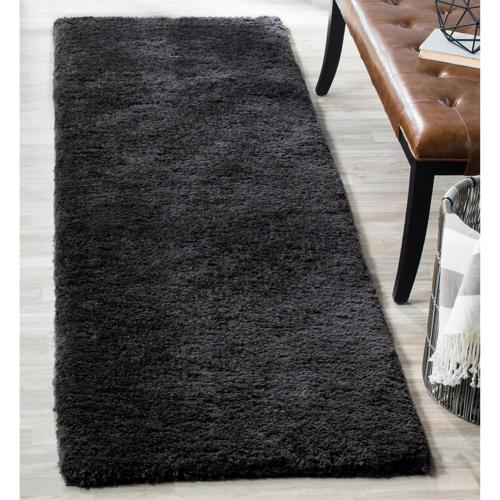 Safavieh Handmade Sheep Shag Emmeline Solid Polyester Rug Charcoal 2'3*8' Runner 8' Runner Runner, Indoor Entryway, Kitchen, Living Room Rectangle
