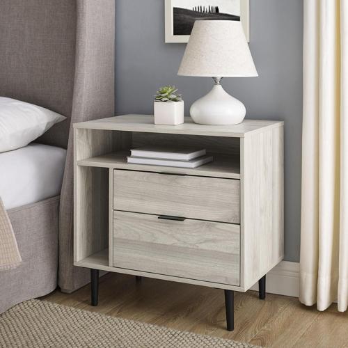 Manor Park Modern Nightstand with Drawers and Shelves, Birch