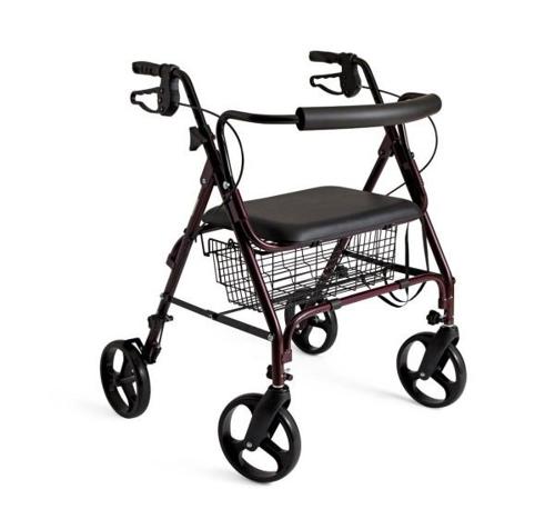 Medline Heavy Duty Extra Wide Rollator, Folding Rolling Walker, 8 Wheels, 400lb Weight Capacity, Burgundy Red Frame