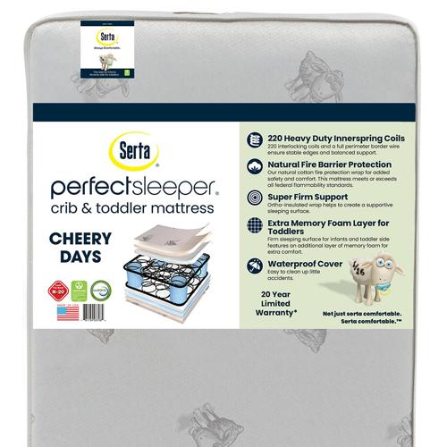 Serta Perfect Sleeper Cheery Days 2-Stage 6 Crib and Toddler Mattress - Firm Hybrid Coil/Foam - Waterproof - GREENGUARD Gold Certified