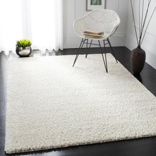 SAFAVIEH August Carlene Solid Plush Shag Area Rug, Ivory, 3'*5'