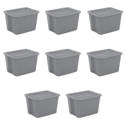 Sterilite 18 Gallon Tote Box Plastic, Titanium, Set of 8