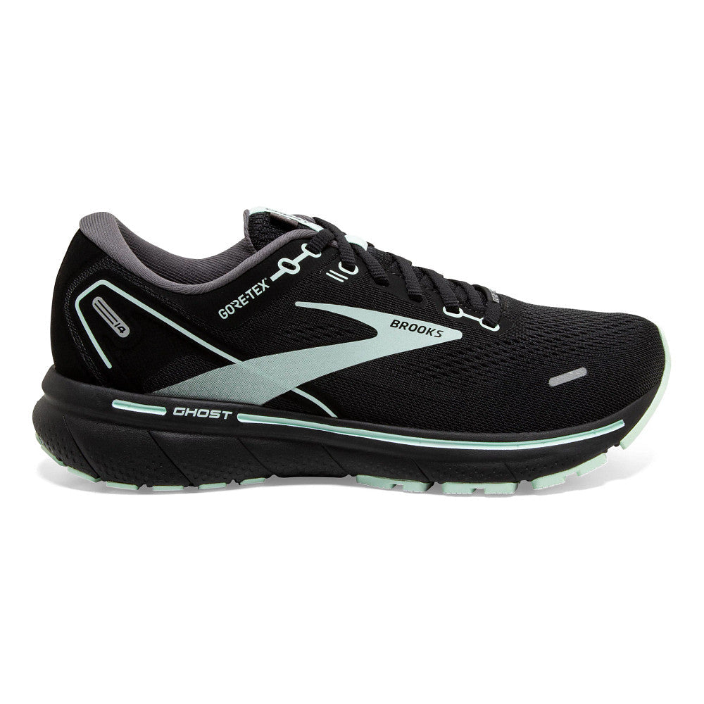 Women's Brooks Ghost 14 GTX, Black/Blackened Pearl/Aquaglass, 10.5 B Medium
