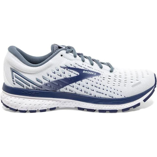 Men's Brooks Ghost 13, White/Grey/Deep Cobalt, 11 B Narrow