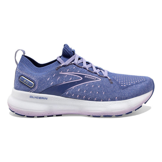 Women's Brooks Glycerin StealthFit 20, Blue/Pastel Lilac/White, 7 B Medium