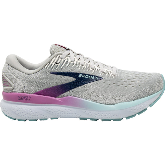 Women's Brooks Ghost 16, White/Grey/Estate Blue, 11 B Medium