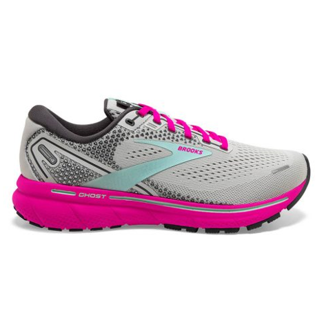Women's Brooks Ghost 14, Oyster/Yucca/Pink, 7.5 B Medium