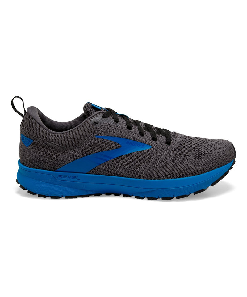 Men's Brooks Revel 5, Black/Grey/Blue, 15 D Medium